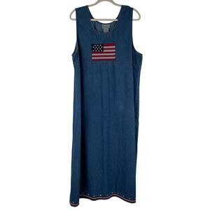 Expressions Plus Soft Denim Maxi dress Embroidered Americana Sz 20W 100% Cotton